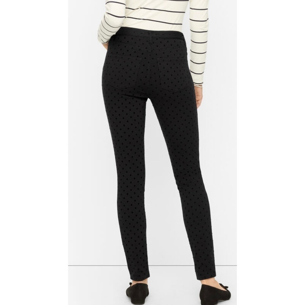 Talbots Women's‎ Black Polka Dot Flocked Skinny Leggings Pants Size 4P.